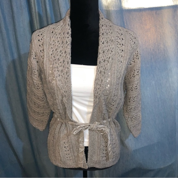 Loft Taupe/Grey-Brown Open Knit Sweater Sz S - Picture 2 of 11